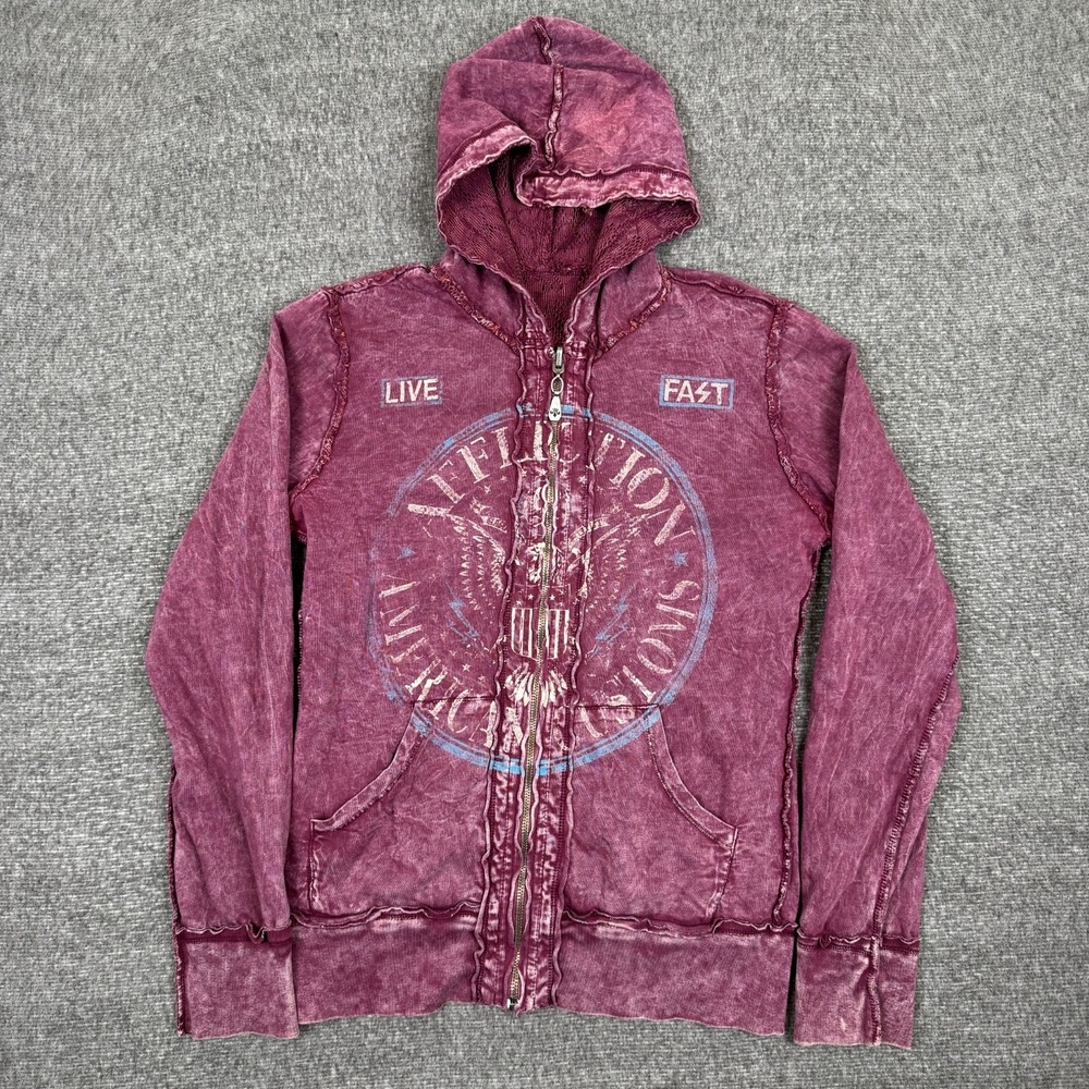 Vintage Affiliction Reversible Hoodie Womens Small Red Full Zip Live Fast Y2K - Picture 4 of 9